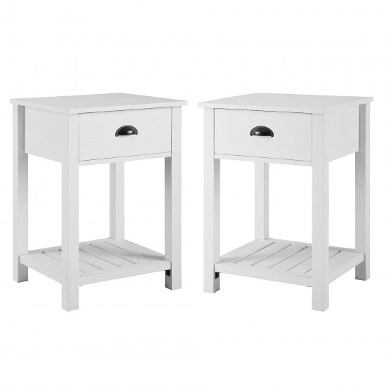 Country Farmhouse Single Drawer Side Table Set - Brushed White