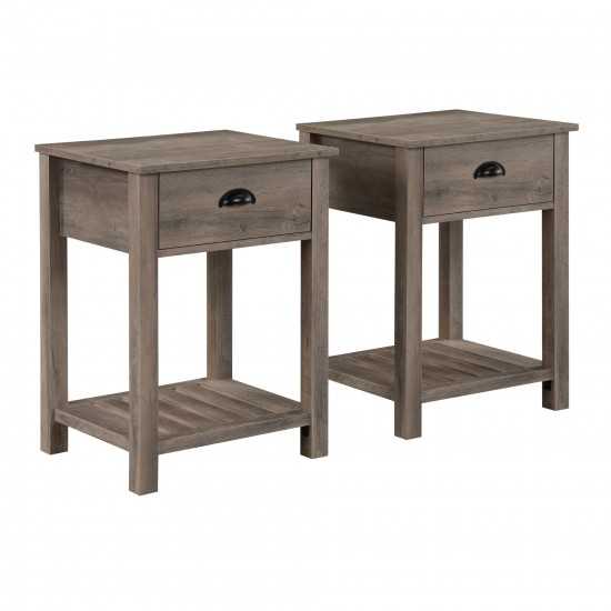 Country Farmhouse Single Drawer Side Table Set - Grey Wash