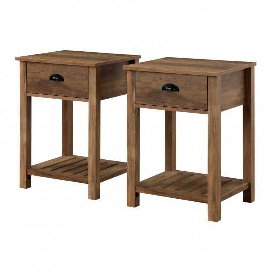 Country Farmhouse Single Drawer Side Table Set - Rustic Oak