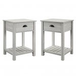 Country Farmhouse Single Drawer Side Table Set - Stone Grey