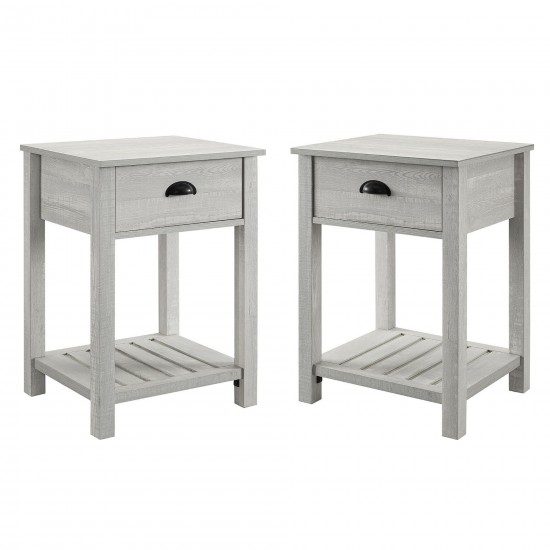 Country Farmhouse Single Drawer Side Table Set - Stone Grey