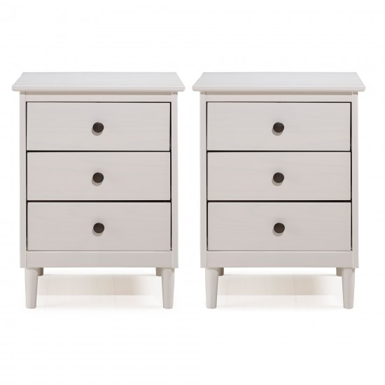 2 Pack 3 Drawer Solid Wood Nightstands - White