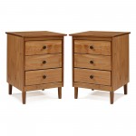 2 Pack 3 Drawer Solid Wood Nightstands- Caramel