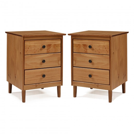 2 Pack 3 Drawer Solid Wood Nightstands- Caramel