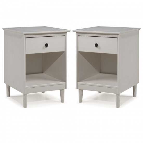 2 Piece, 1 Drawer Solid Wood Nightstands - White