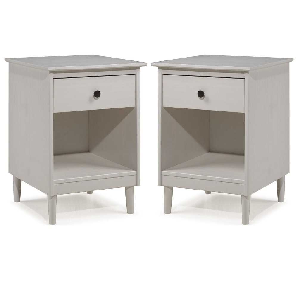 2 Piece, 1 Drawer Solid Wood Nightstands - White