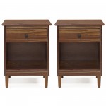 2 Piece, 1 Drawer Solid Wood Nightstands - Walnut