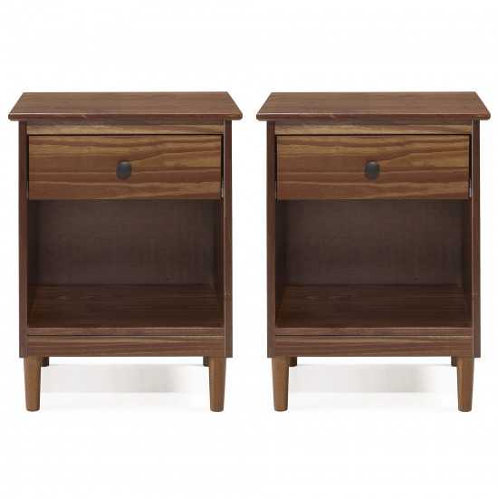 2 Piece, 1 Drawer Solid Wood Nightstands - Walnut