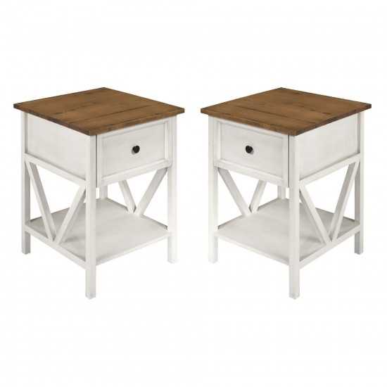 Rustic V-Frame Side Table Set – White Wash/Rustic Oak