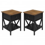 Rustic V-Frame Side Table Set – Rustic Oak/Black
