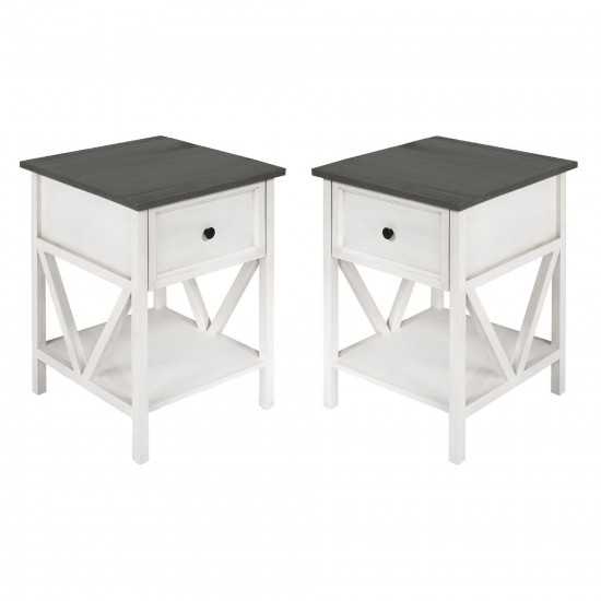 Rustic V-Frame Side Table Set – Grey/White Wash