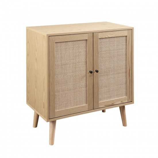 Boho 2 Door Solid Wood and Rattan Accent Cabinet – Natural