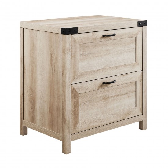 Modern Farmhouse 2-Drawer Filing Cabinet with Metal Accents – White Oak