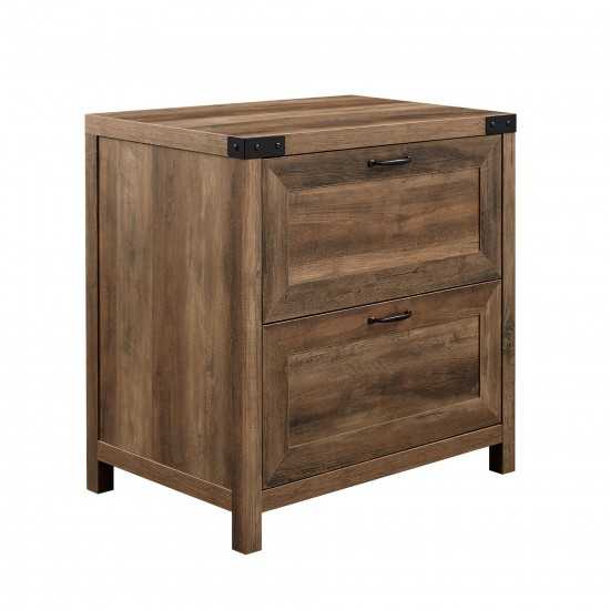Modern Farmhouse 2-Drawer Filing Cabinet with Metal Accents – Rustic Oak