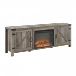 Farmhouse Barn Door Fireplace TV Stand for TVs up to 80” – Grey Wash