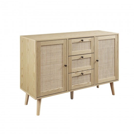 Boho 3 Drawer Solid Wood and Rattan Sideboard – Natural