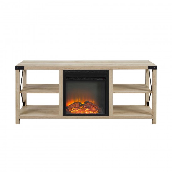 Farmhouse Metal-X Fireplace TV Stand for TVs up to 65” – White Oak