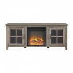 Classic Windowpane Glass-Door Fireplace TV Stand for TVs up to 65” – Grey Wash