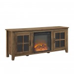 Classic Windowpane Glass-Door Fireplace TV Stand for TVs up to 65” – Rustic Oak