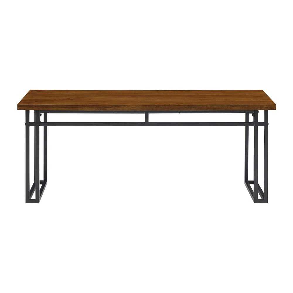 Contemporary Dual-Metal Leg Solid Wood Veneer Dining Bench – Walnut