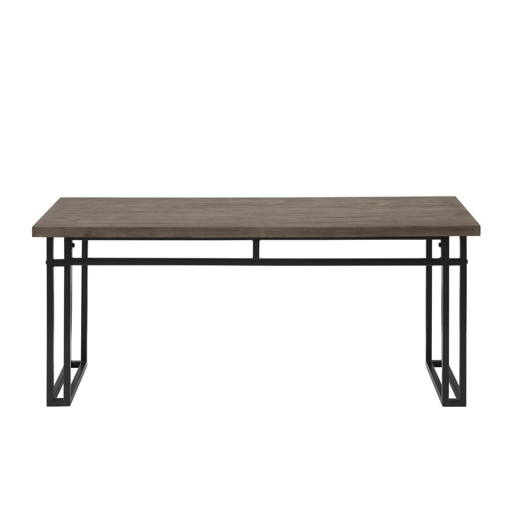 Contemporary Dual-Metal Leg Solid Wood Veneer Dining Bench – Grey Hickory