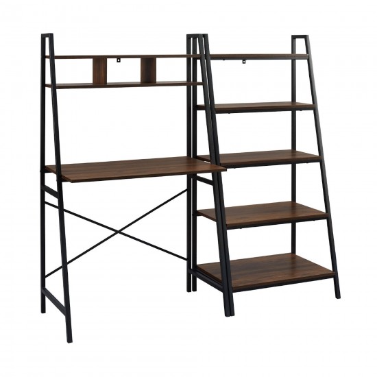 Modern 2-Piece Industrial Metal and Wood Desk and Bookshelf Set – Dark Walnut