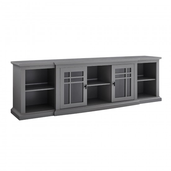 Classic Detailed Glass-Door Storage TV Stand for TVs up to 88” – Grey