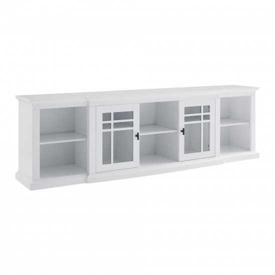 Classic Detailed Glass-Door Storage TV Stand for TVs up to 88” – White