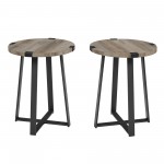 Modern Industrial 2-Piece Metal Wrap Side Table Set – Grey Wash