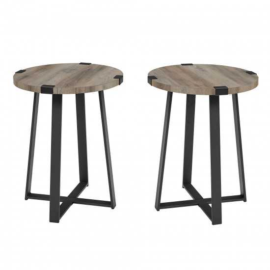 Modern Industrial 2-Piece Metal Wrap Side Table Set – Grey Wash