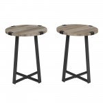 Modern Industrial 2-Piece Metal Wrap Side Table Set – Grey Wash