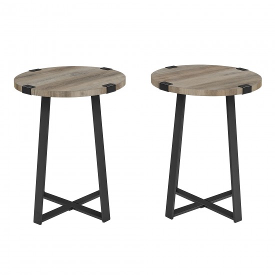 Modern Industrial 2-Piece Metal Wrap Side Table Set – Grey Wash