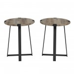 Modern Industrial 2-Piece Metal Wrap Side Table Set – Grey Wash