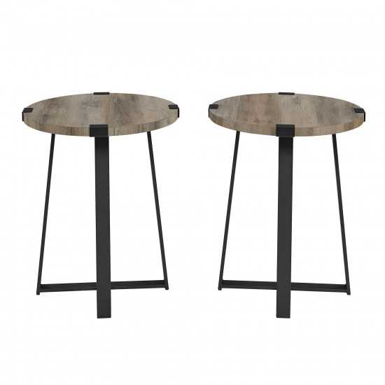 Modern Industrial 2-Piece Metal Wrap Side Table Set – Grey Wash