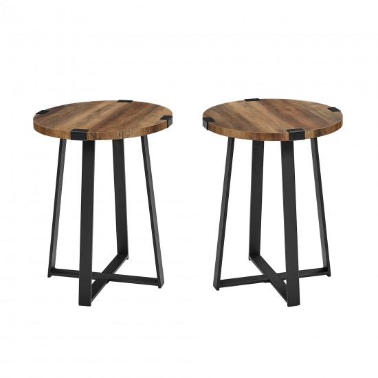 Modern Industrial 2-Piece Metal Wrap Side Table Set – Rustic Oak