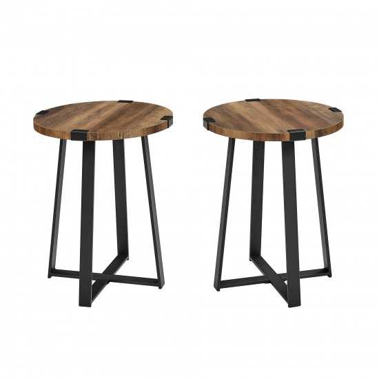 Modern Industrial 2-Piece Metal Wrap Side Table Set – Rustic Oak