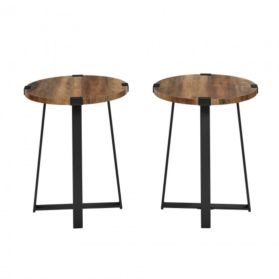 Modern Industrial 2-Piece Metal Wrap Side Table Set – Rustic Oak