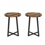 Modern Industrial 2-Piece Metal Wrap Side Table Set – Rustic Oak