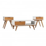 Mateo 3-Piece Bridge Leg Table Set - White and Caramel