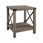 Metal X Rustic Wood Side Table - Grey Wash