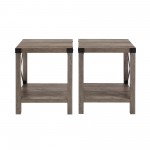 Metal X Rustic Wood Side Table - Grey Wash