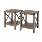 Metal X Rustic Wood Side Table - Grey Wash