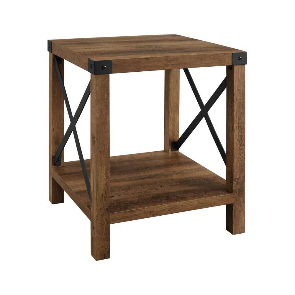 Metal X Rustic Wood Side Table - Rustic Oak