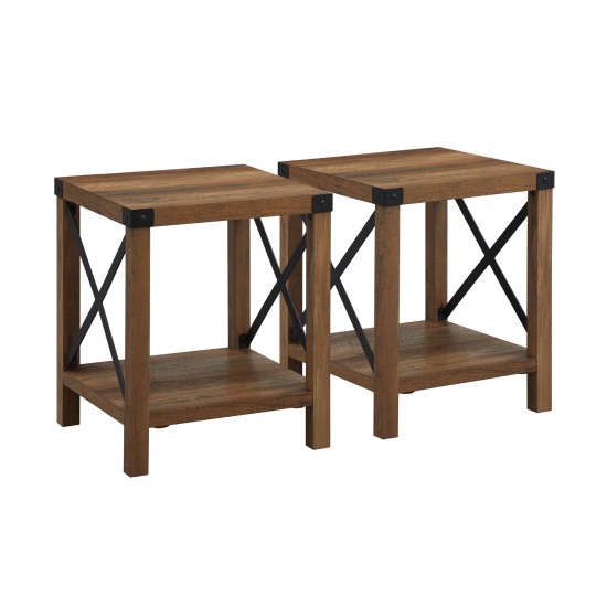 Metal X Rustic Wood Side Table - Rustic Oak