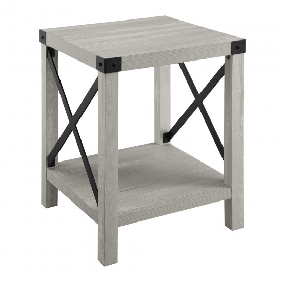 Metal X Rustic Wood Side Table - Stone Grey