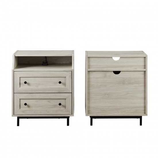 22" Curved Open Top 2 Drawer Nightstand with USB - Birch