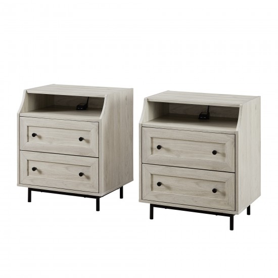 22" Curved Open Top 2 Drawer Nightstand with USB - Birch