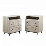 22" Curved Open Top 2 Drawer Nightstand with USB - Birch