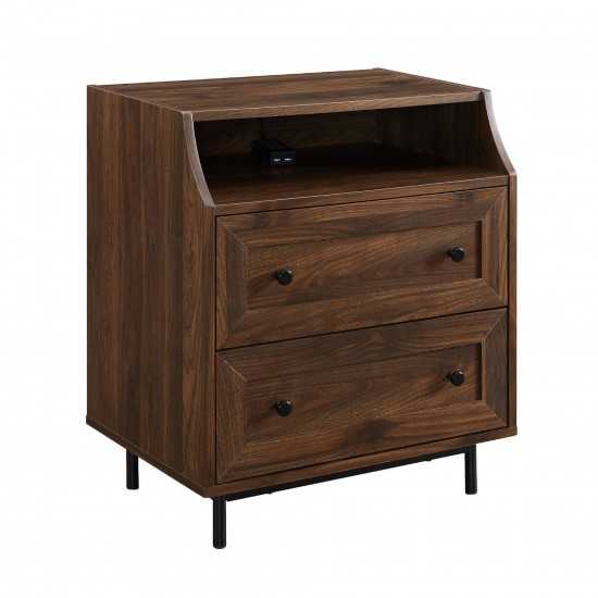 22" Curved Open Top 2 Drawer Nightstand with USB - Dark Walnut