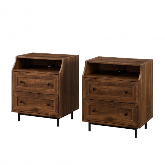 22" Curved Open Top 2 Drawer Nightstand with USB - Dark Walnut